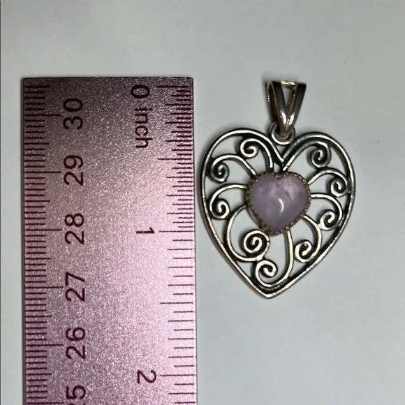 Victorian Sterling Silver and Purple Heart Pendant - Picture 3 of 4